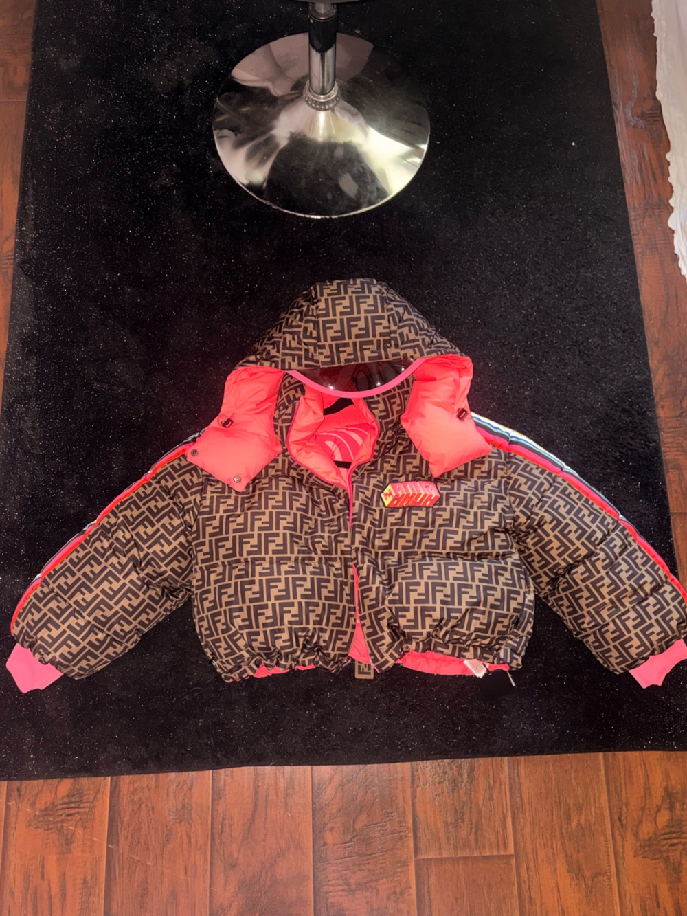 Fendi KBrown Monogram Puffer One-Piece with Pink Lining